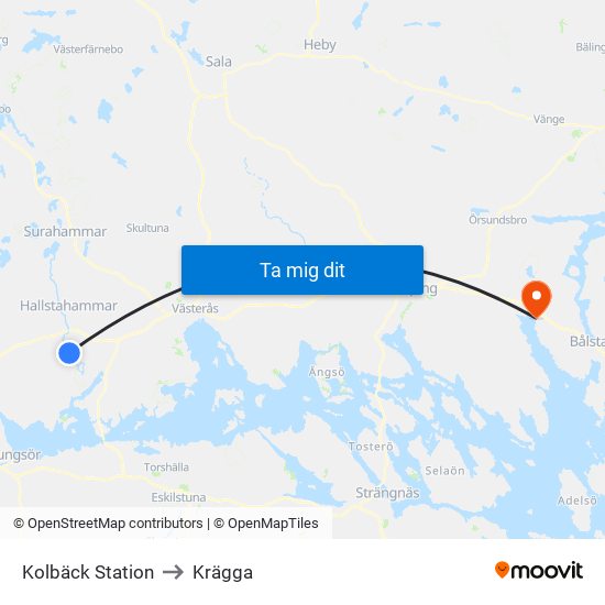 Kolbäck Station to Krägga map