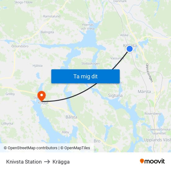 Knivsta Station to Krägga map