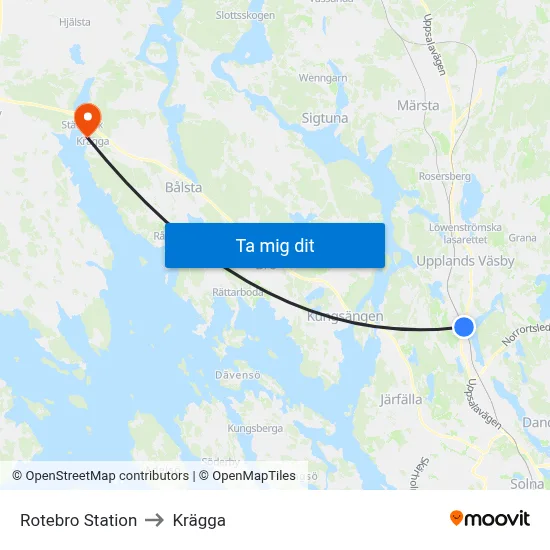 Rotebro Station to Krägga map