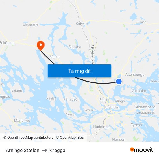 Arninge Station to Krägga map