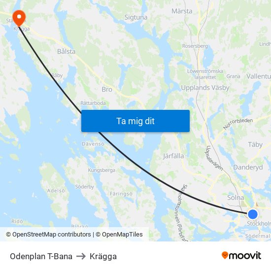 Odenplan T-Bana to Krägga map