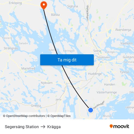 Segersäng Station to Krägga map