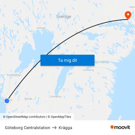 Göteborg Centralstation to Krägga map