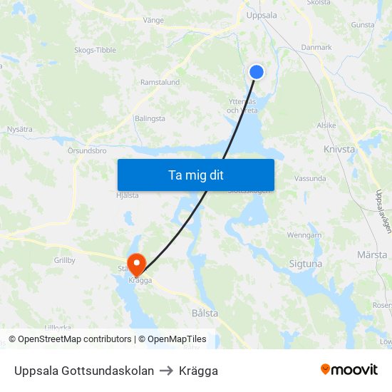 Uppsala Gottsundaskolan to Krägga map