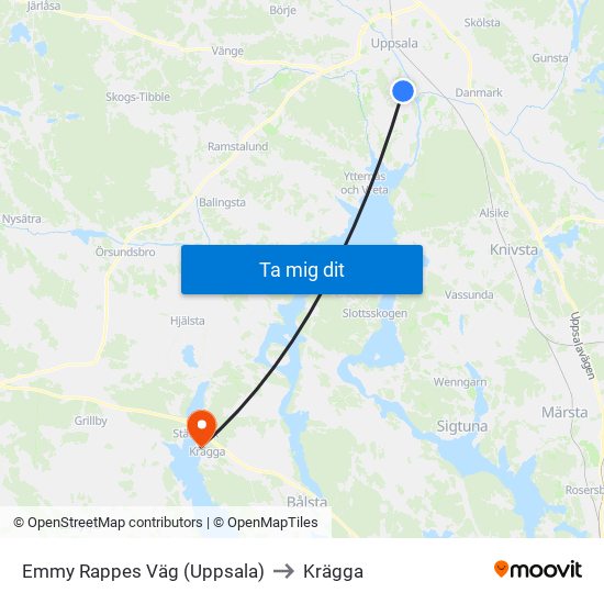 Emmy Rappes Väg (Uppsala) to Krägga map