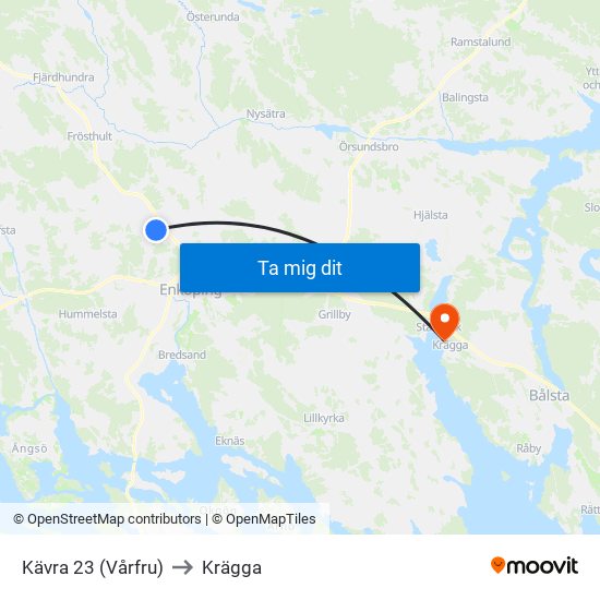 Kävra 23 (Vårfru) to Krägga map