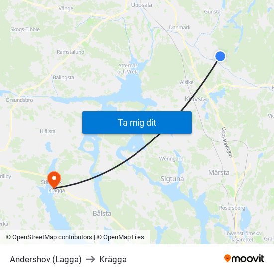 Andershov (Lagga) to Krägga map