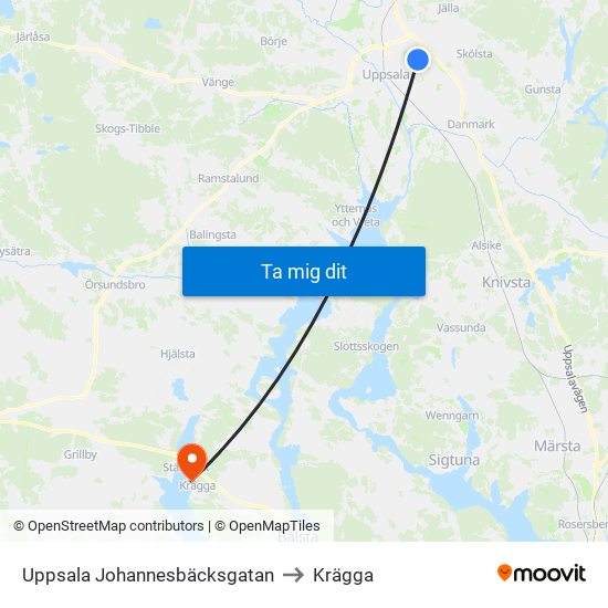 Uppsala Johannesbäcksgatan to Krägga map