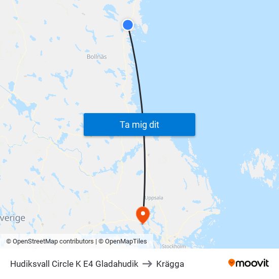 Hudiksvall Circle K E4 Gladahudik to Krägga map