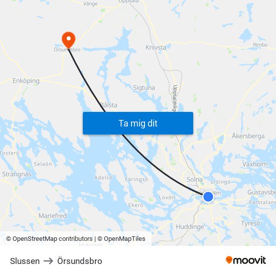 Slussen to Örsundsbro map