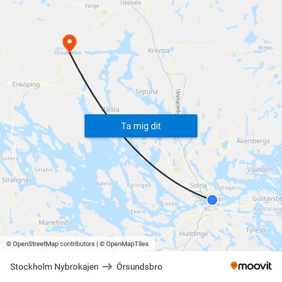 Stockholm Nybrokajen to Örsundsbro map