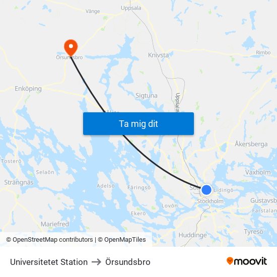 Universitetet Station to Örsundsbro map