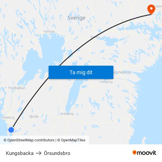 Kungsbacka to Örsundsbro map