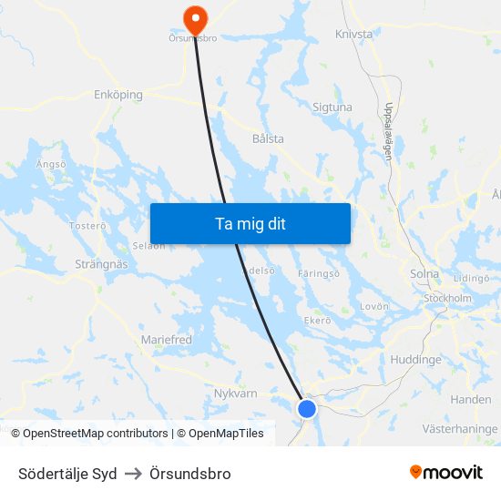 Södertälje Syd to Örsundsbro map