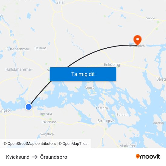 Kvicksund to Örsundsbro map