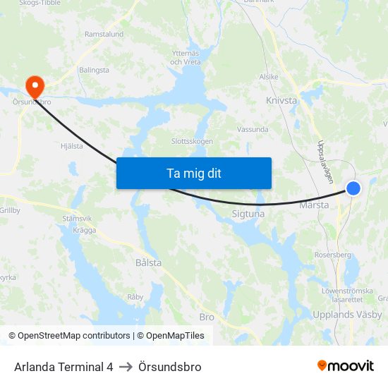 Arlanda Terminal 4 to Örsundsbro map