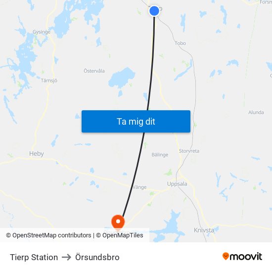 Tierp Station to Örsundsbro map