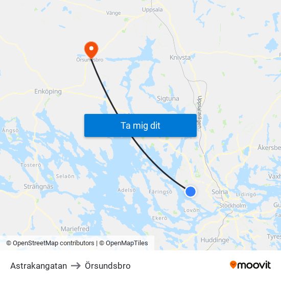 Astrakangatan to Örsundsbro map