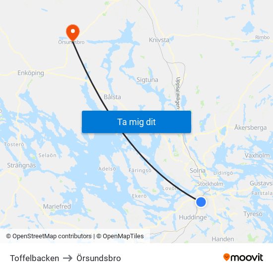 Toffelbacken to Örsundsbro map