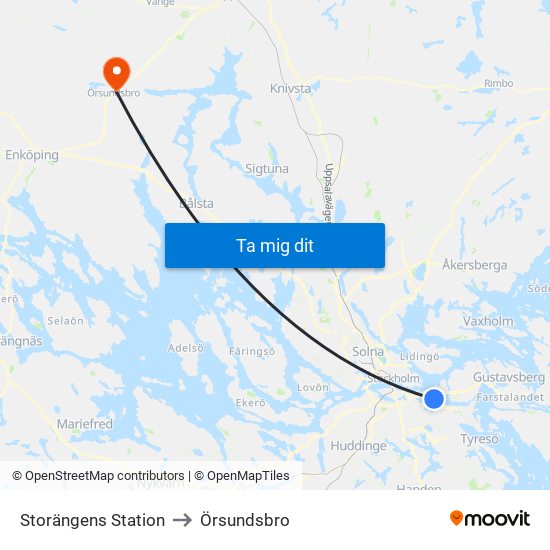 Storängens Station to Örsundsbro map