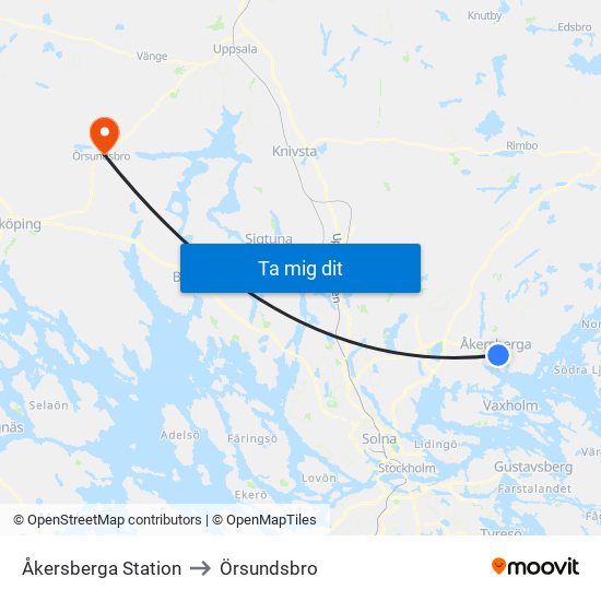 Åkersberga Station to Örsundsbro map