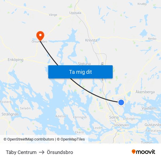 Täby Centrum to Örsundsbro map