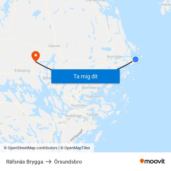 Räfsnäs Brygga to Örsundsbro map