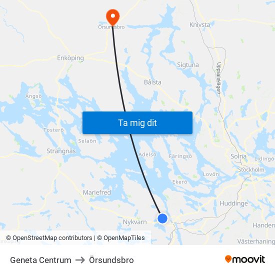 Geneta Centrum to Örsundsbro map