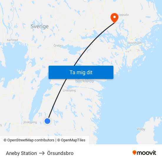 Aneby Station to Örsundsbro map
