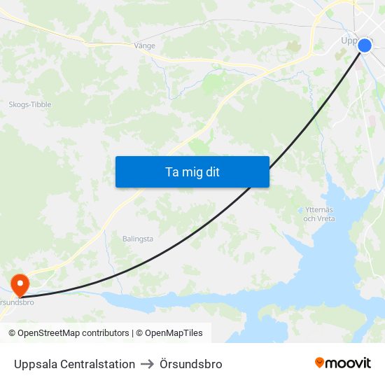 Uppsala Centralstation to Örsundsbro map