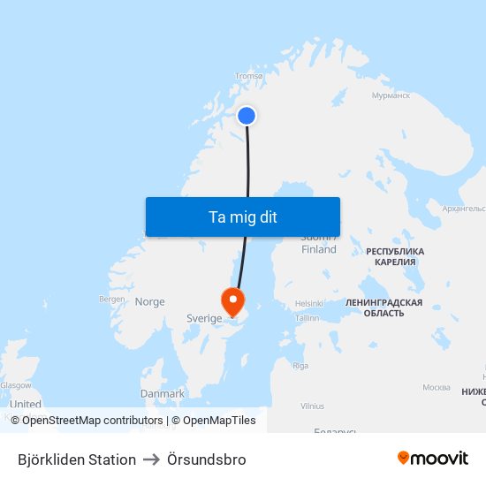 Björkliden Station to Örsundsbro map