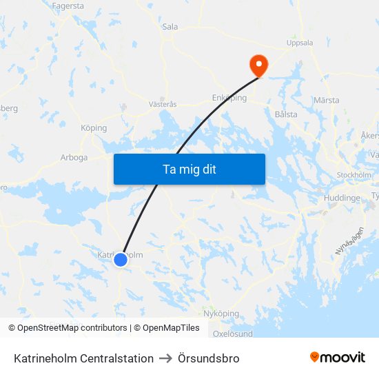 Katrineholm Centralstation to Örsundsbro map