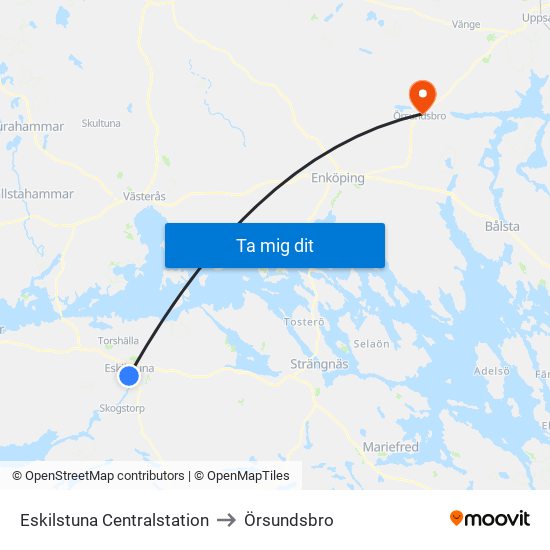 Eskilstuna Centralstation to Örsundsbro map