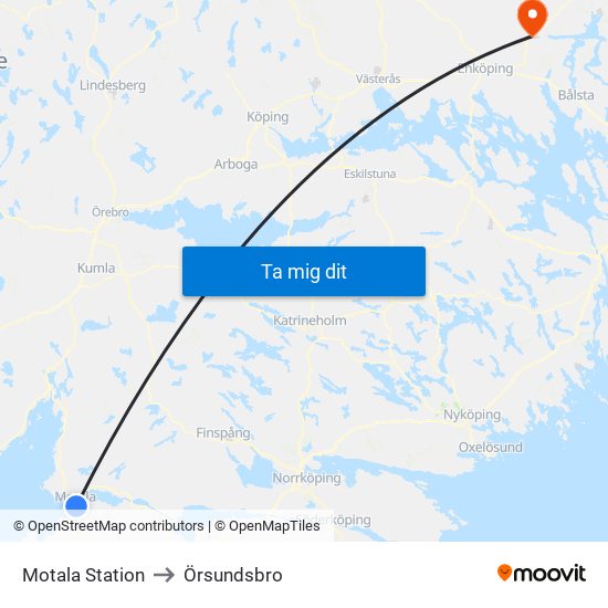 Motala Station to Örsundsbro map