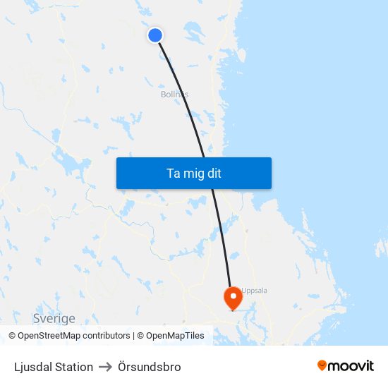 Ljusdal Station to Örsundsbro map