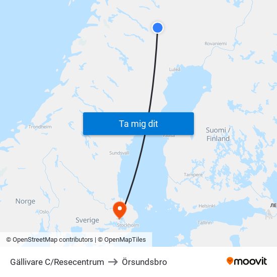 Gällivare C/Resecentrum to Örsundsbro map