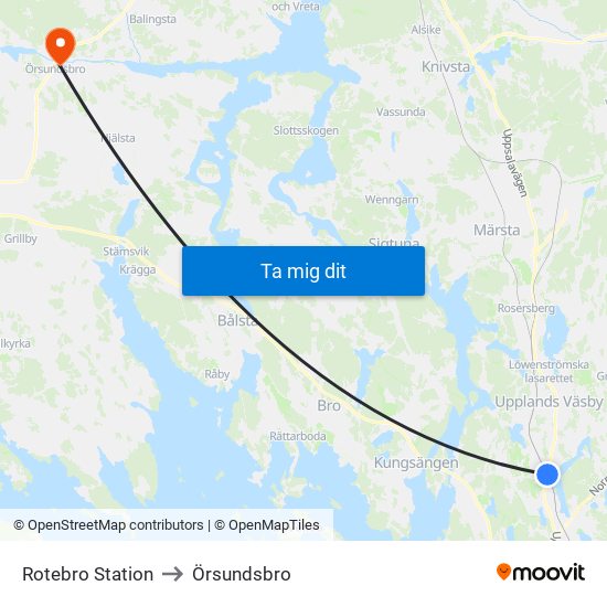 Rotebro Station to Örsundsbro map