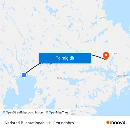 Karlstad Busstationen to Örsundsbro map