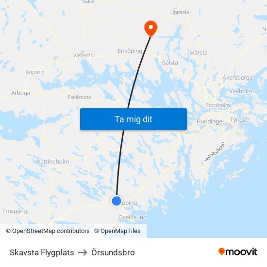 Skavsta Flygplats to Örsundsbro map