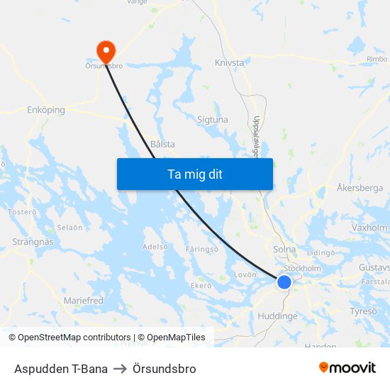 Aspudden T-Bana to Örsundsbro map