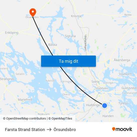 Farsta Strand Station to Örsundsbro map