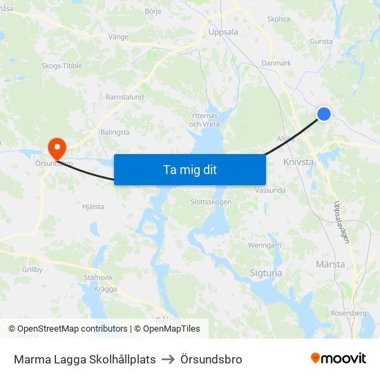 Marma Lagga Skolhållplats to Örsundsbro map