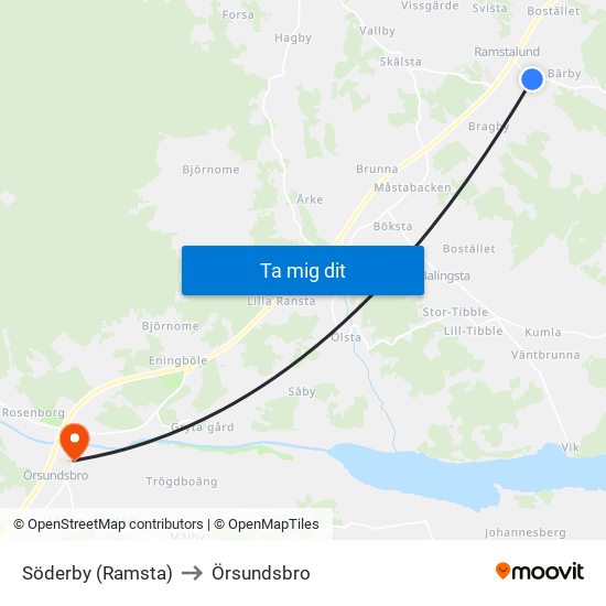 Söderby (Ramsta) to Örsundsbro map