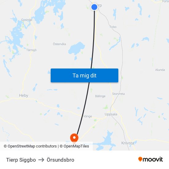 Tierp Siggbo to Örsundsbro map