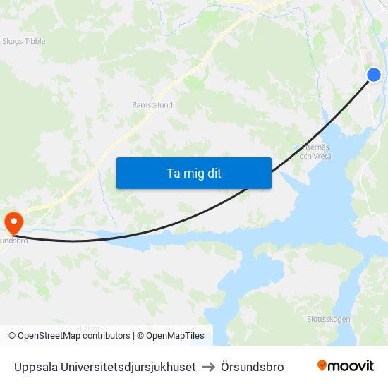 Uppsala Universitetsdjursjukhuset to Örsundsbro map