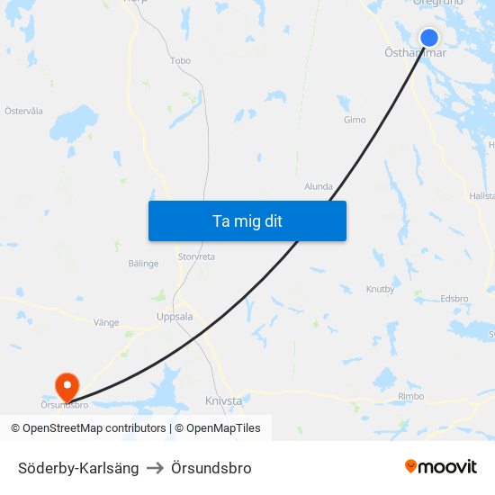 Söderby-Karlsäng to Örsundsbro map