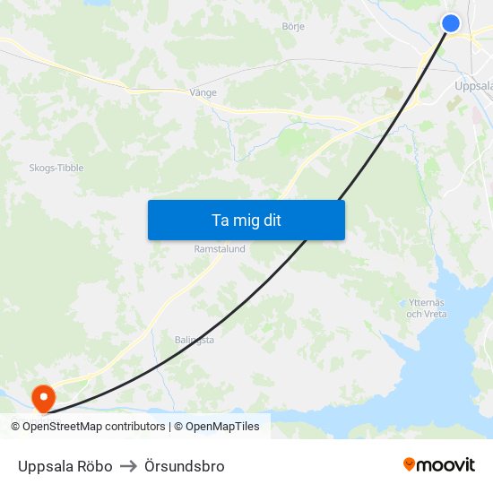 Uppsala Röbo to Örsundsbro map