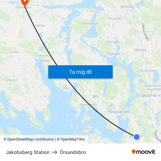 Jakobsberg Station to Örsundsbro map