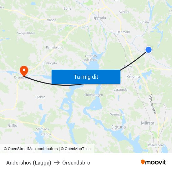 Andershov (Lagga) to Örsundsbro map