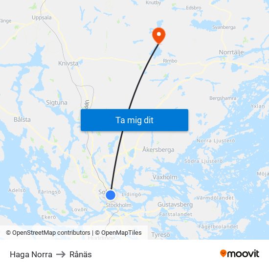 Haga Norra to Rånäs map